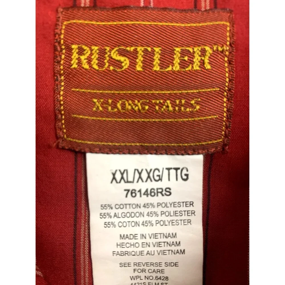 Rustler Men's Western Pearl Snap Shirt Size 2XL Red Striped - Picture 4 of 4